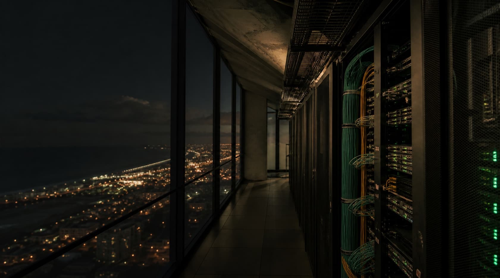 An editorial illustration connecting city systems with digital infrastructure.